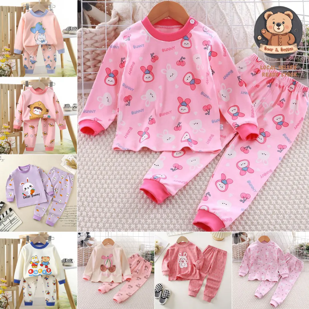 B&B 80-130cm Baby Kids Girl Cute Cartoon Cotton Pyjamas Set Sleepwear Long Sleeve Budak Baju Tidur Budak Perempuan Bayi Baju Tidor Kanak-Kanak Soft Cotton Baby Girl Pajama Set