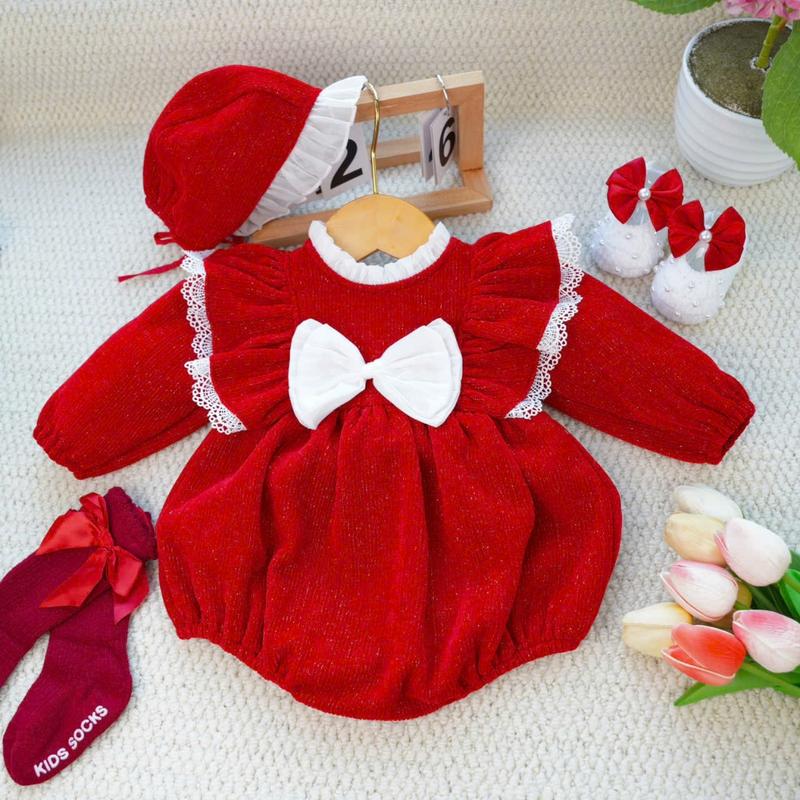  M98 body nhung dài tay ngực nơ trắng cho bé gái 3-11kg Made by Hằng 