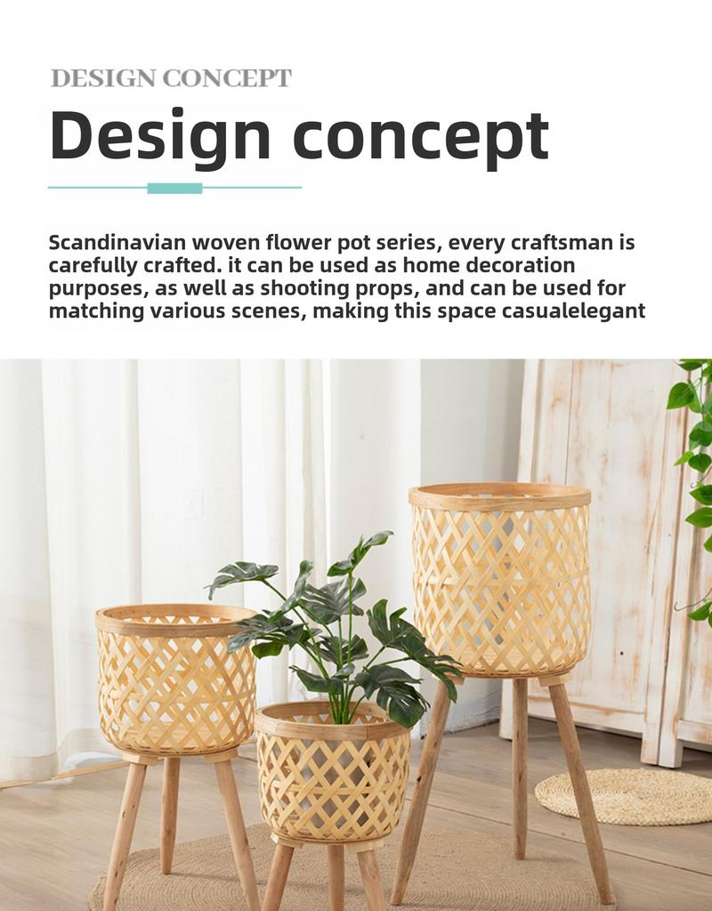 Product Introduction of Nordic creative wicker bamboo grass flower basket wooden high flower stand indoor living room decoration green lily flower pot 2