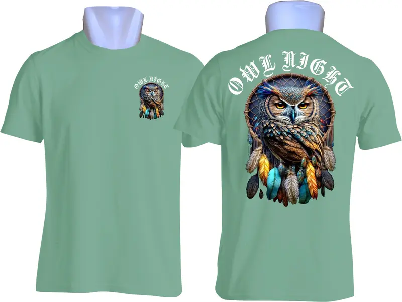 kaos distro pria lengan pendek | baju sablon printing 3d owl night Motif Nyaman Simple Tebal 0