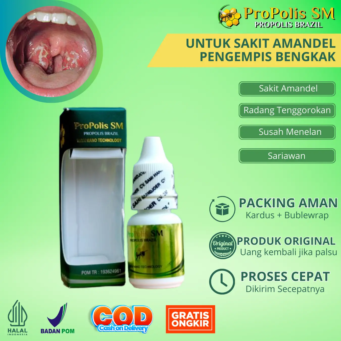 Cairan Untuk Penghancur Batu Amandel Nyeri Tenggorokan Propolis SM Stok Ready Isi 6ml