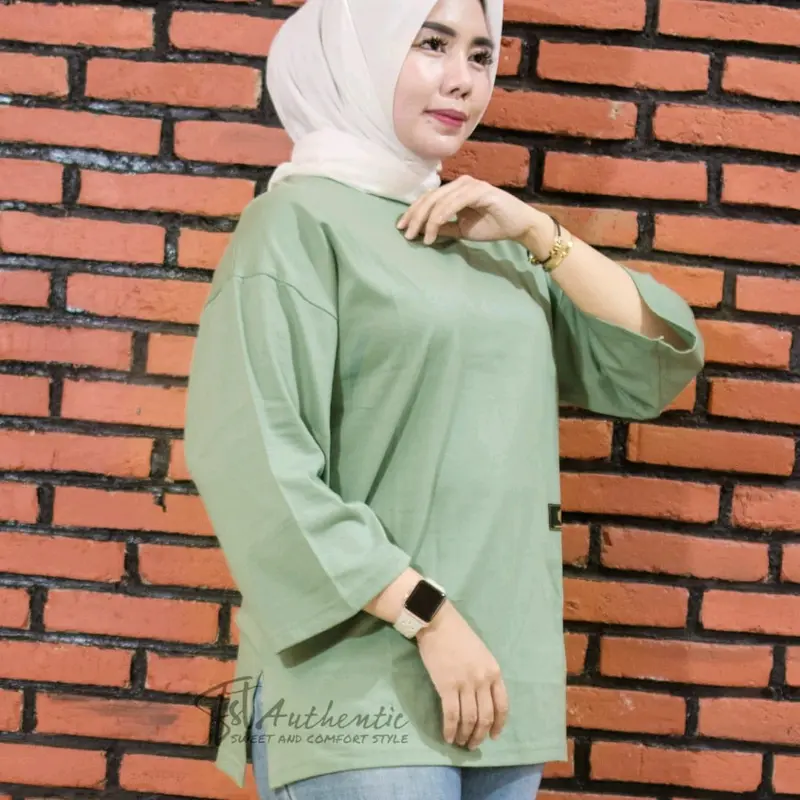 Kaos Wanita Oversize Atasan Wanita Lengan 7/8 Motif Polos Premium 8