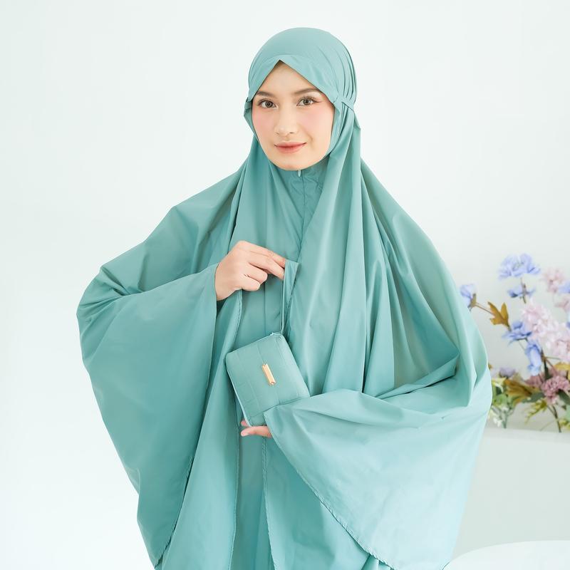 Bastohana Harumi Prayer Set 2in1 Mukena Travel Ibu kost Premium Parasut Korea Adem Lembut Praktis Mini Polos Pouch Sajadah 2