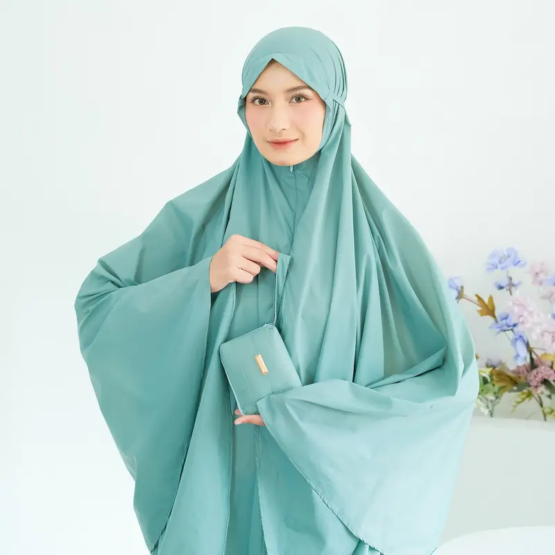 Bastohana Harumi Prayer Set 2in1 Mukena Travel Ibu kost Premium Parasut Korea Adem Lembut Praktis Mini Polos Pouch Sajadah 2