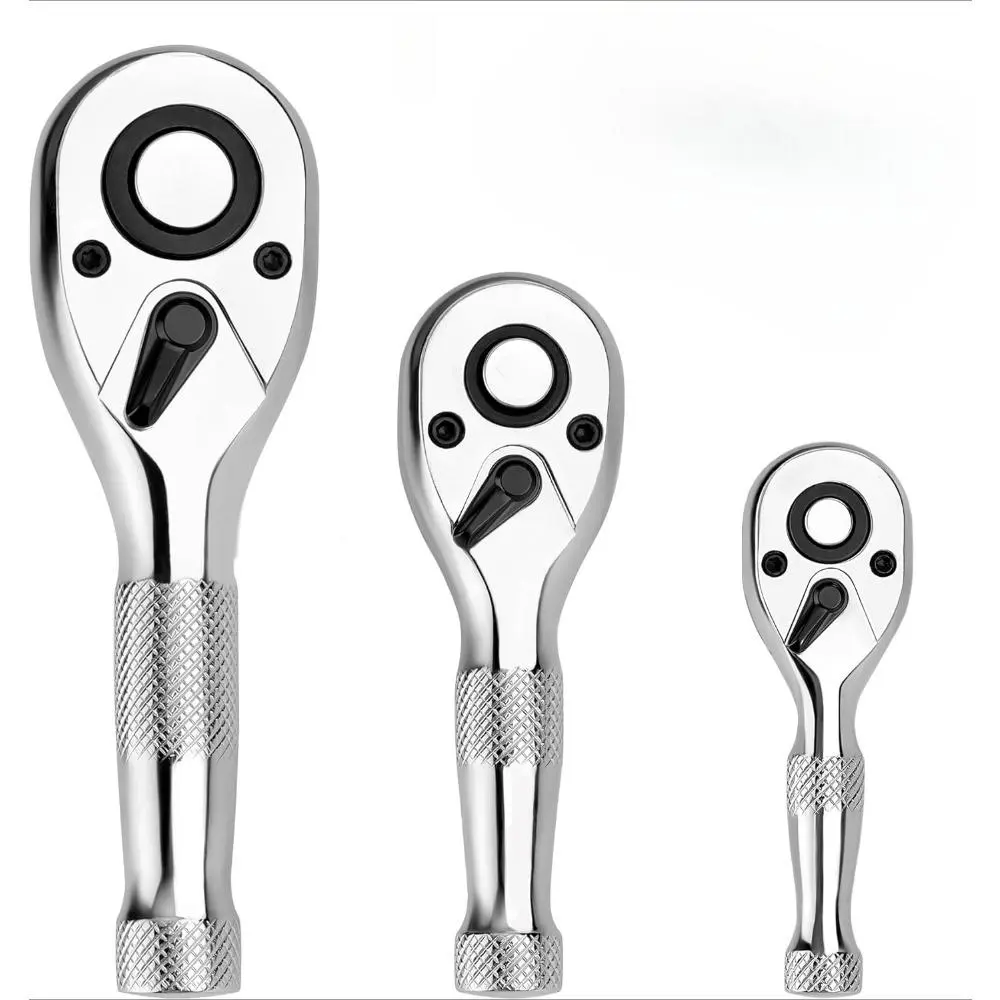 Stubby Ratchet Wrench Set, 1 Set 72-Tooth 1/4" 3/8" 1/2" Drive Socket Wrench, Mini Small Ratchet with CR-MO Head, Quick-Release & Reversible Design