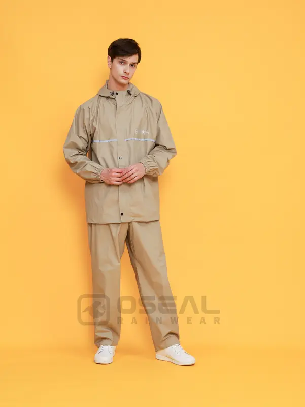 Jas Hujan OSEAL Full Seal Raincoat Mantel Pria Wanita Dewasa Shine Series Cream 1