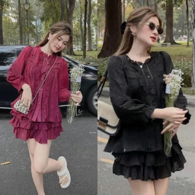  Set Babydoll Bigsize Đồ Bộ Nữ Quần Đùi Áo Dài Tây LIMO Set Bộ Thiết Kế Tiểu Thư Áo Tay Dài Set Đồ Bộ Nữ Xinh 