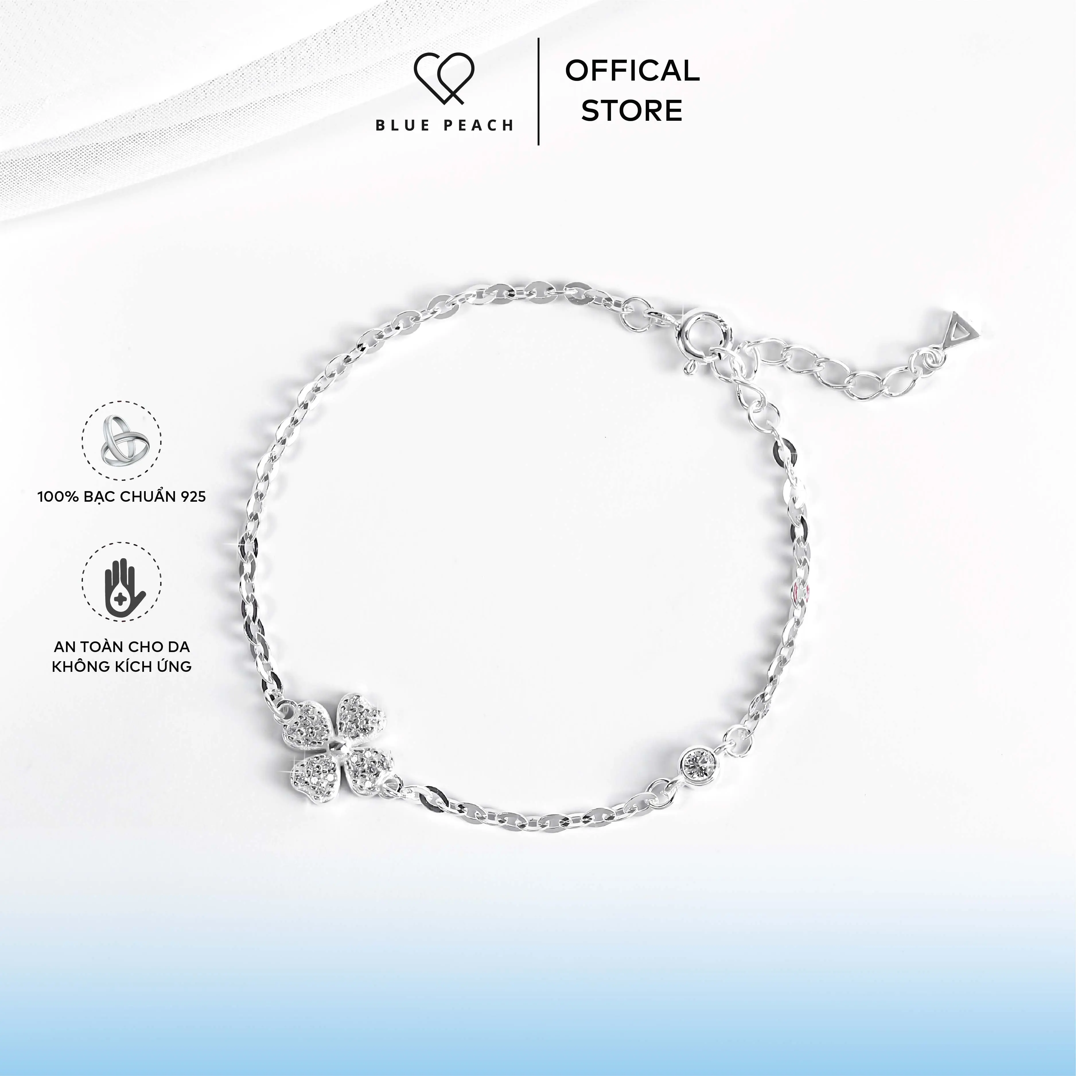 Lắc Tay Bạc Blue Peach LT Four Leaf V2 LT672