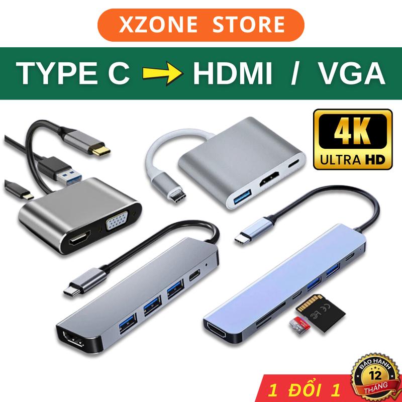 Cáp chuyển đổi Type C ra VGA, HDMI 4K xuất hình ảnh ra màn hình, máy chiếu cho điện thoại, máy tính bảng, laptop