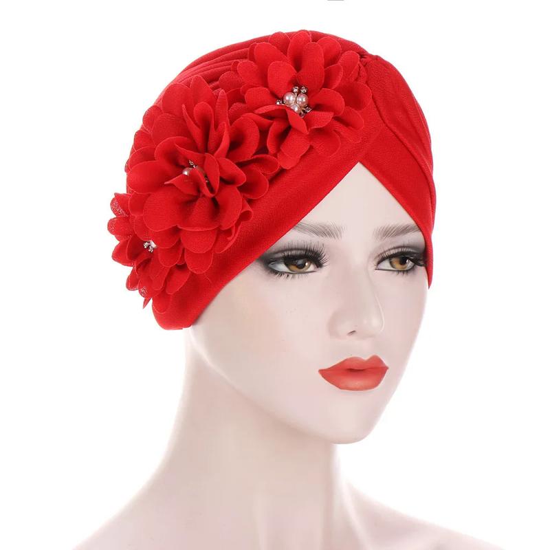 Product Introduction of Fashion Women Diamonds Flower Turban Cap Soild Color Muslim Headscarf Bonnet Inner Hijabs Arab Head Wraps Hat 9