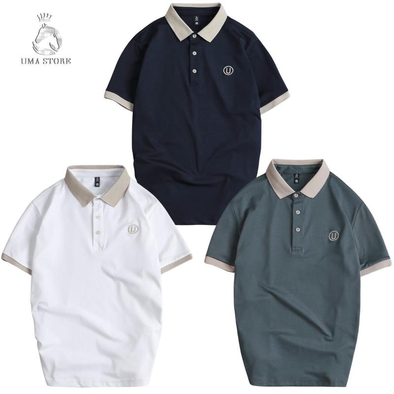 Combo 3 áo polo thêu U có cổ bẻ của nhà U.M.A hàng xuất dư xịn thanh lịch mát lim ngắn tay top thun new 25 đen be trắng Menswear Nam Tay Ngắn Shirt Cộc Tay có thể giặt máy sang trọng áo thun