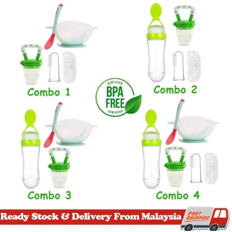 READY STOCK Combo 4 in 1 Baby Feeding Baby Bowl Silicon Bottle Nipple Fruit Baby Thoothbrush / Set Mangkuk Baby 4 in 1