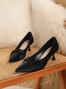 Women's Business Solid Color Knot Decor Pointed Toe High Heel Shoes, Elegant Fashionable Shoes for Daily Wear, Lightweight Breathable Comfortable Shoes for Girls
