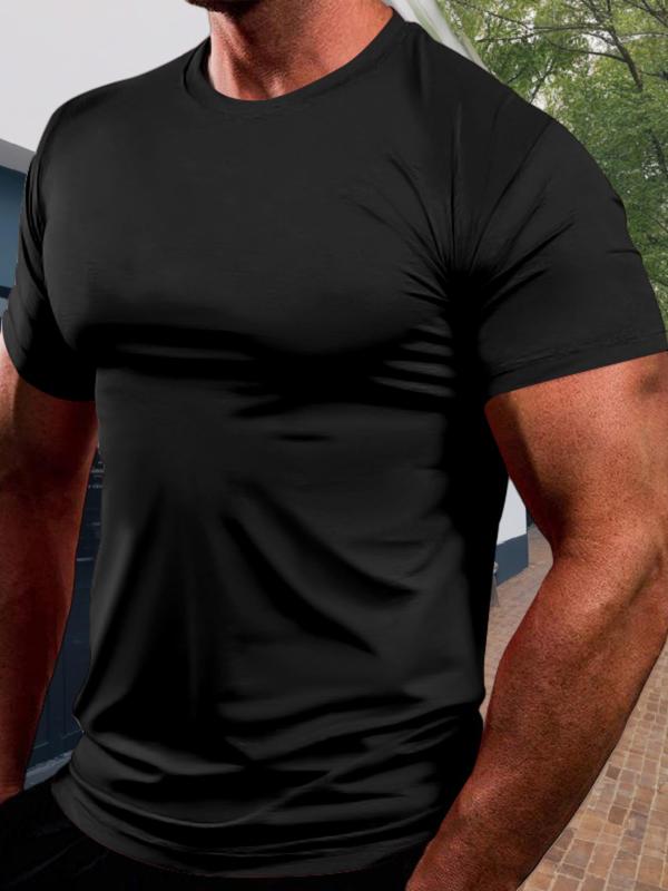 Men's Solid Round Neck Short Sleeve Tee, Regular Fit Casual Breathable Quick Drying Crew Neck T-Shirt for Summer, Fashion Men's Top for Daily Wear 0