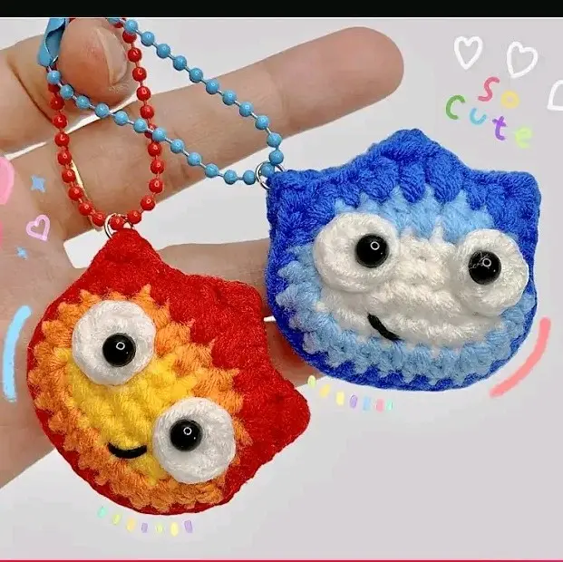 Móc khoá nhóm bạn thân lửa và nước nhiêù màu sắc handmade bằng len xinh xắn dễ thương