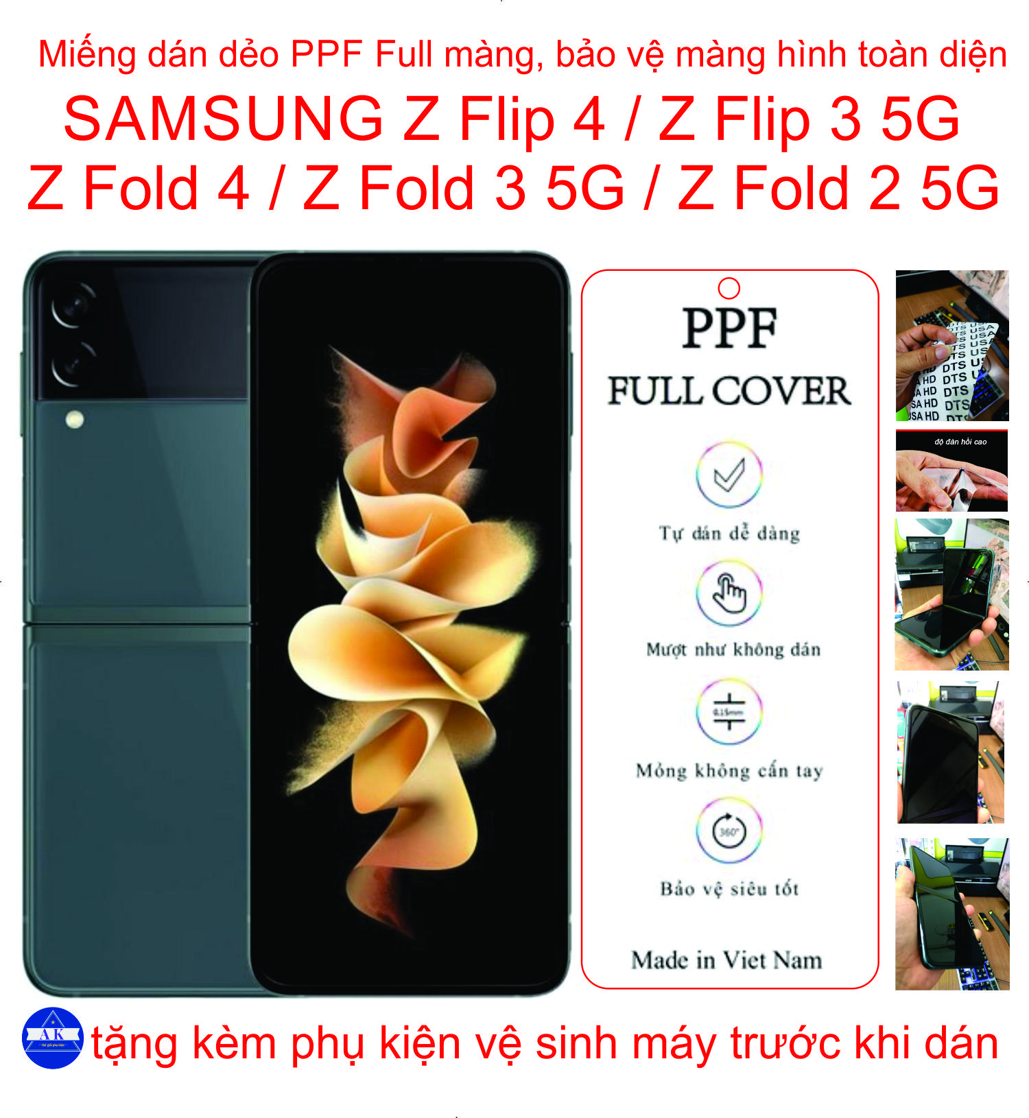 Miếng Dán Dẻo PPF Full mặt trước Samsung Z Flip 4 / Z Flip 3 5G / Z Fold 4/ Z Fold 25G/ Z Fold 3 5GBảo vệ màng hình toàn diện