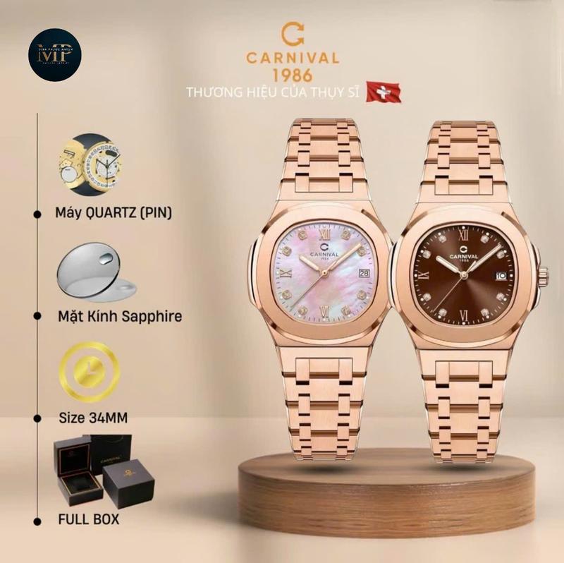 Đồng hồ nữ Carnival 8160L máy Quartz viền trơn dây kim loại MPWatch - Bảo hành 5 năm