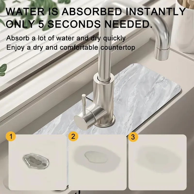 Marble Pattern Faucet Mat, Waterproof Durable Rubber Splash Guard, Non-slip Sink Mat, Kitchen Sink Accessories, Home Supplies 4