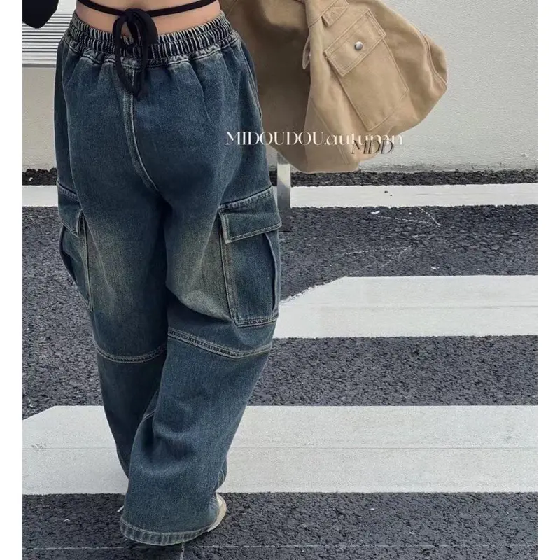 Quần jean cho bé gái sz 20-40kg ống xuông, quần jean ống rộng túi hộp hiphop 2