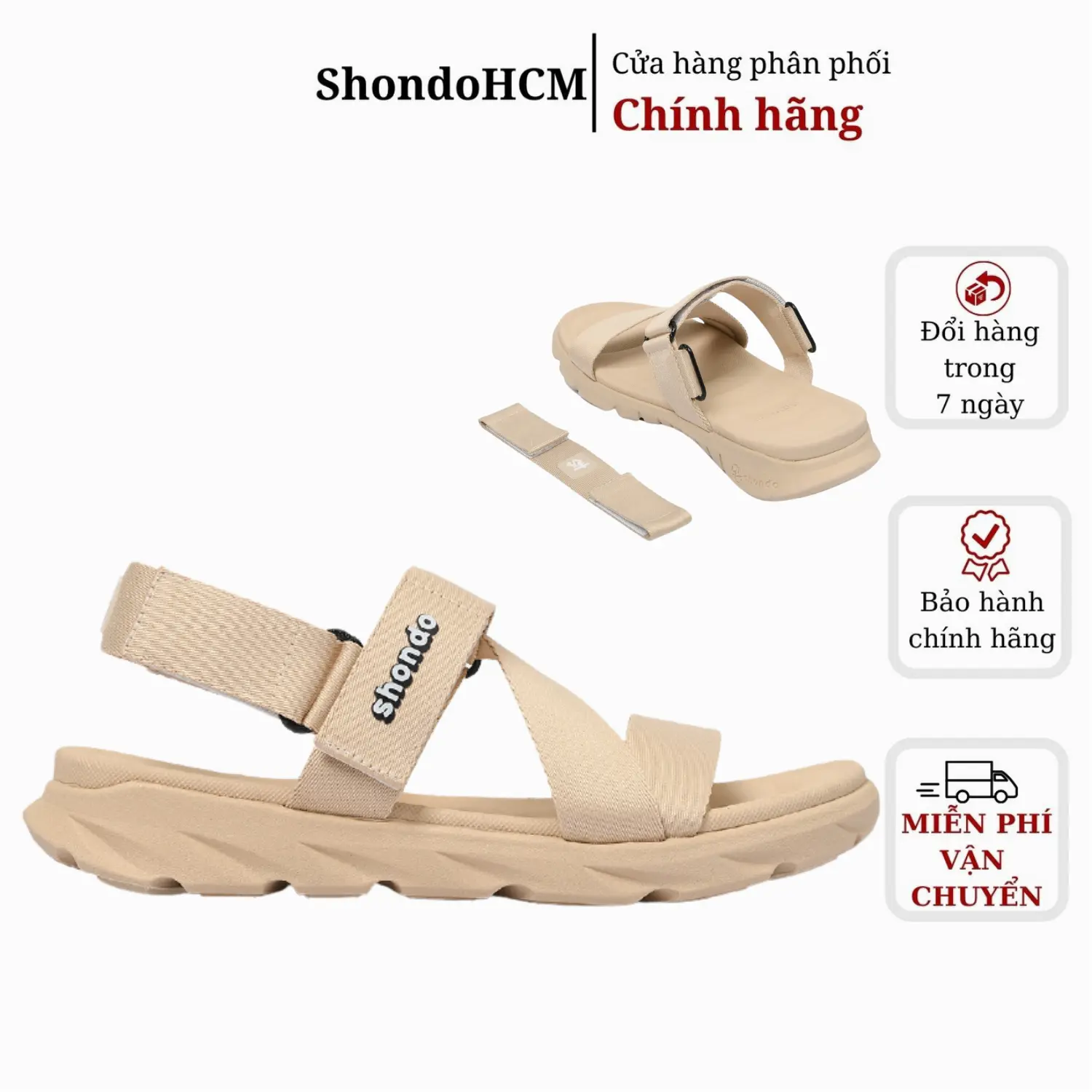 Giày SHONDO Sandal Nam Nữ F6 Sport Nhẹ Êm Đi Học, Đi Làm Thời Trang, Năng Động Màu Vàng Kem F6S5252