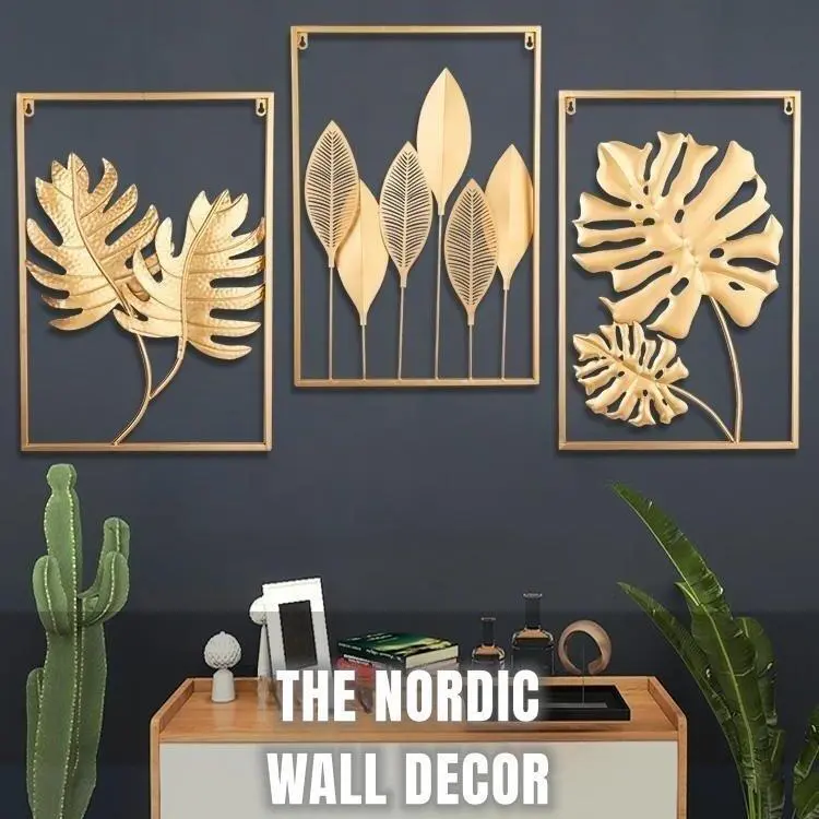 【60cm*40cm】Metal Leaf Shaped Wall Hanging Wrought iron tandem hooks Iron Art Plant  Mural Hollow Sculpture Gold Framed  home decor Modern -mounted Bedroom Poster Accessory Artistic عالمى Hangable frame For wall display Ornaments Decoration funnel  wall