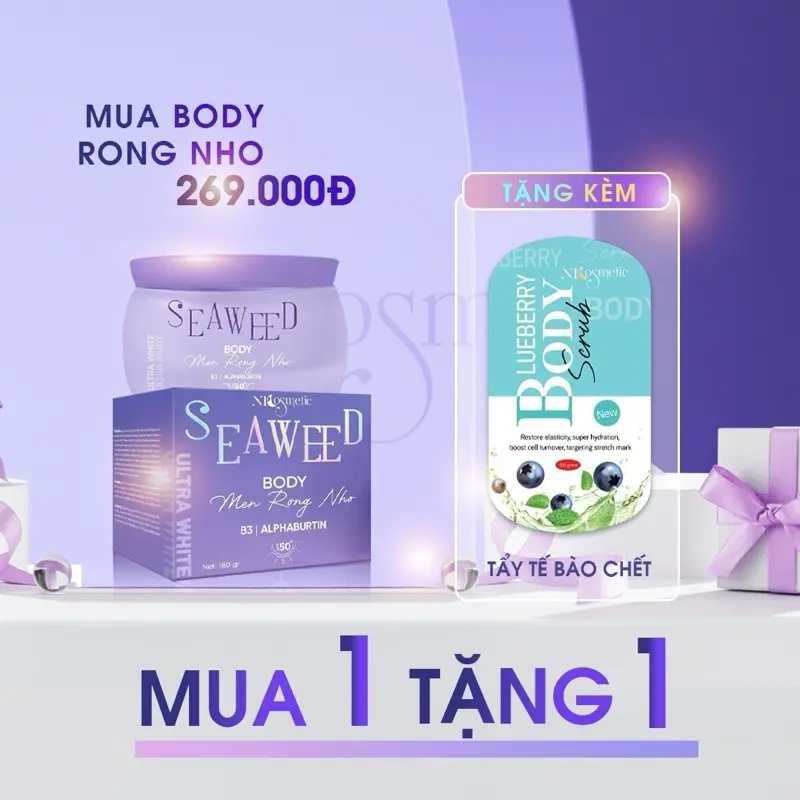 Kem Body Seaweed- Body Men Rong Nho ( Tặng Tẩy Tế Bào Chết 50gram )  Dưỡng Da Body