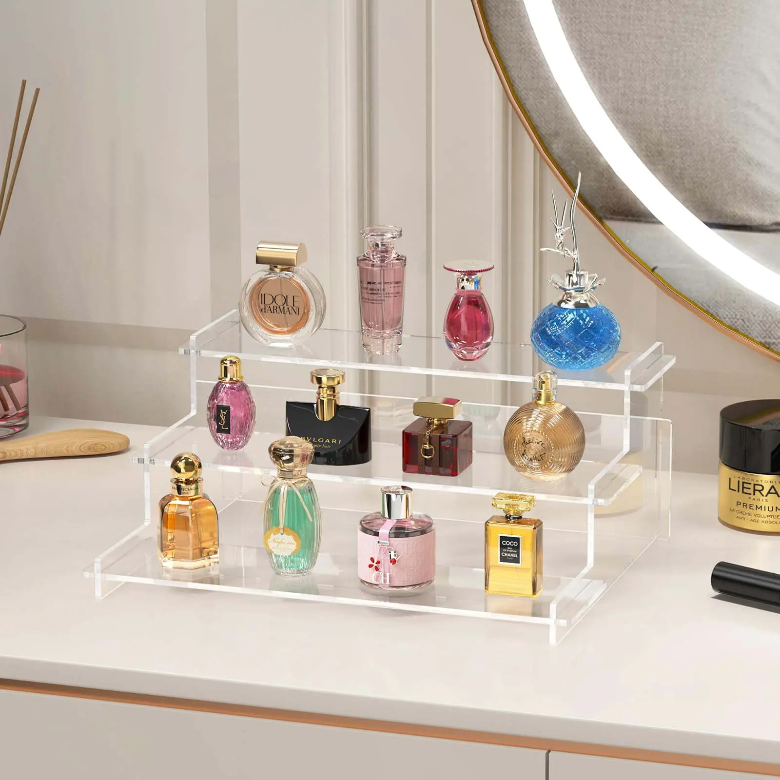 Acrylic Perfume Display Stand, 1 Count 3 Layers Makeup Organizer, Multifunctional Cosmetic Storage Rack, Home Organizer for Bedroom Bathroom