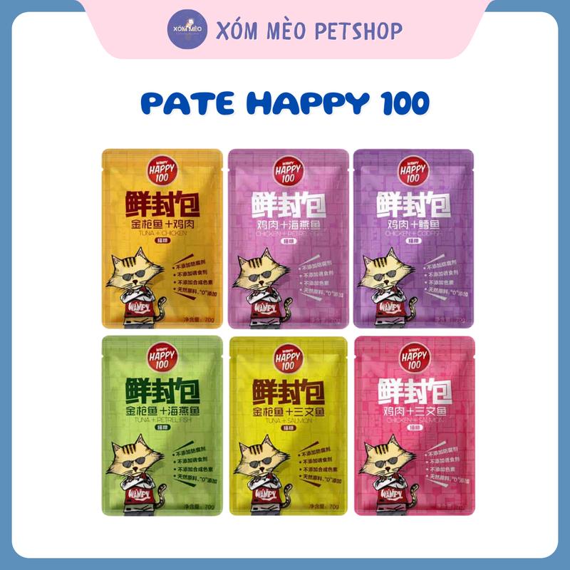   COMBO HAPPY 100  -Combo 20-30 gói PATE HAPPY 100 DÀNH CHO MÈO với 7 hương vị - MIX VỊ 