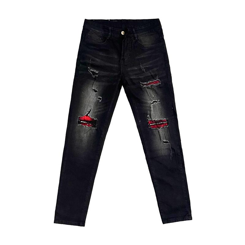  QJP2A62 Quần jean nam rách vá gối to chất bò co dãn 4 chiều mẫu mới chuẩn shop quần bò nam Menswear Pants Có Túi 