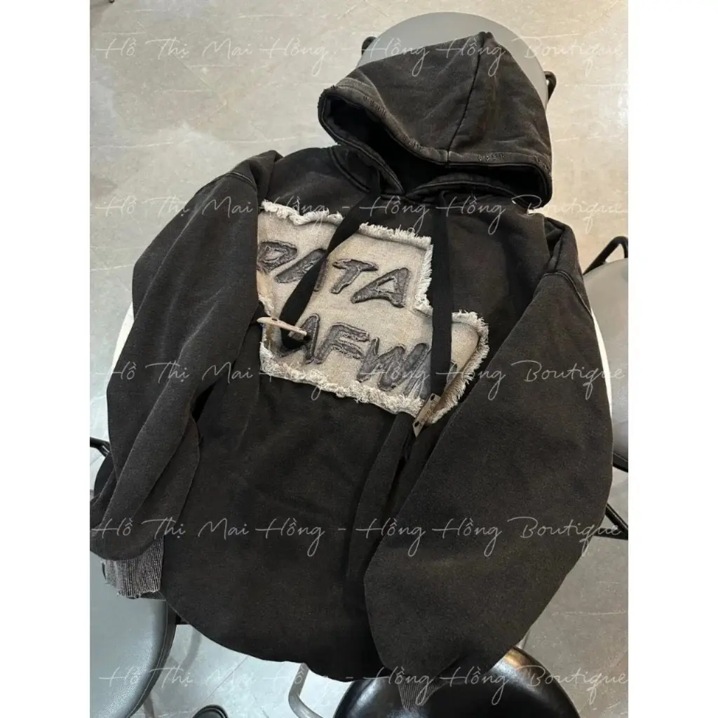 Áo Hoodie Nỉ Nam Nữ Mặc Đôi Đính Vải Bò Rách Chữ DATA Thời TRang Trẻ TRung Cá Tính Phong Cách Thời TRang Hàn Quốc