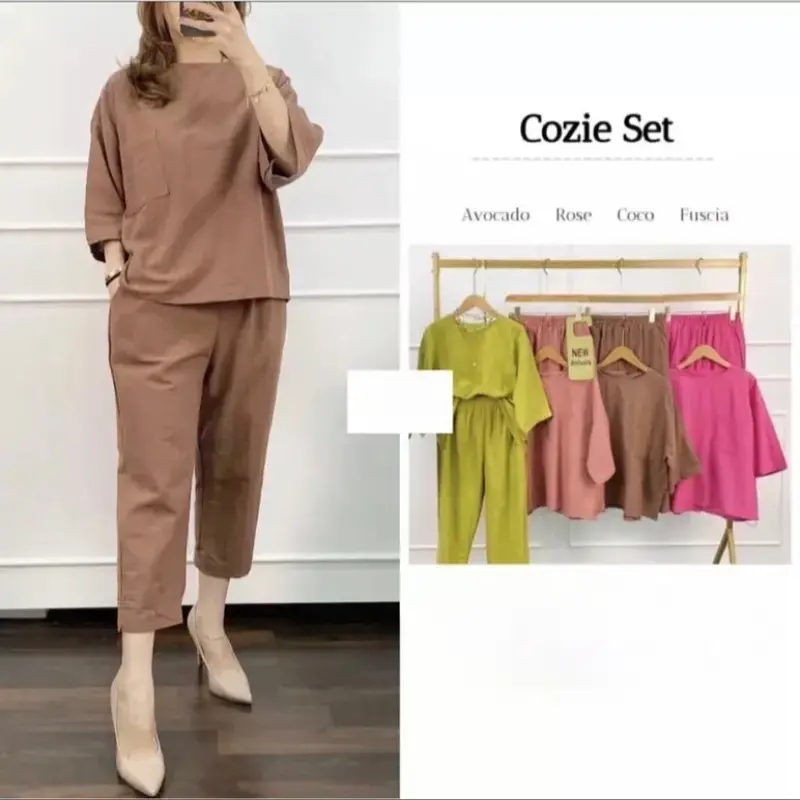 Cozie Set ( Top & Pants ) Setelan One SET Linen Terbaru Wanita MUAT BB 40 - 80 KG 0