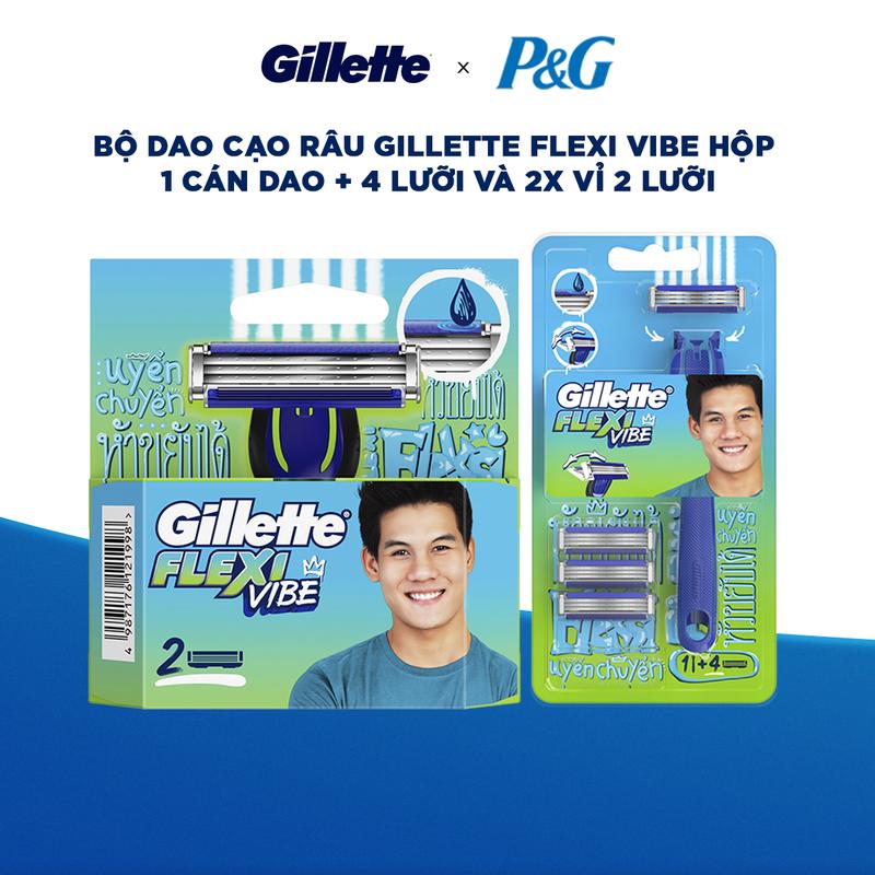 Bộ Dao Cạo Râu GILLETTE Flexi Vibe Hộp 1 Cán Dao + 4 Lưỡi và 2 hộp Vỉ 2 lưỡi