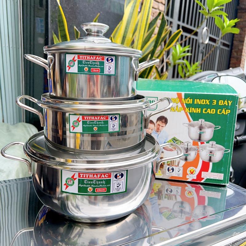 Bộ 3 nồi inox nắp kính TiThaFac cao Câp