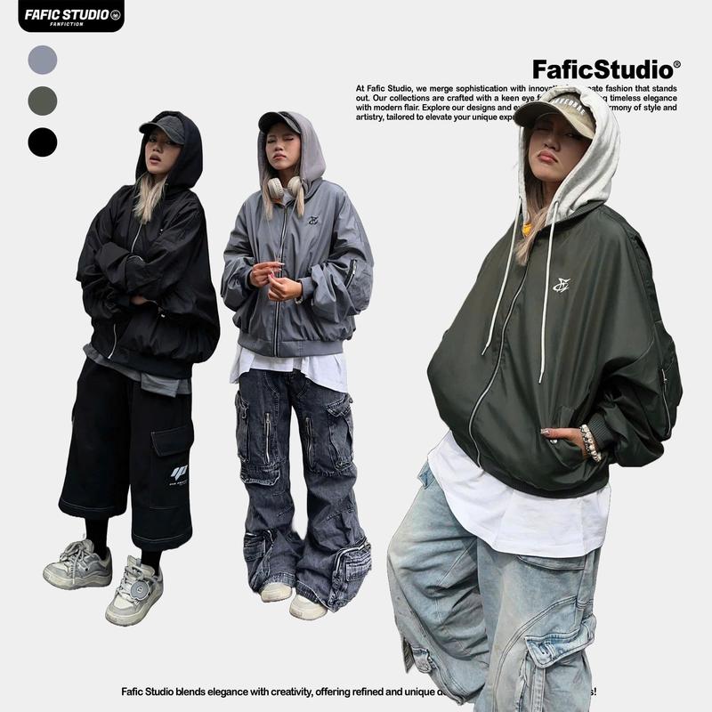 Áo KHOÁC NAM dù ZIP NÓN hình thêu 3D BOMBER tay NHÚM lót 2 lớp form Boxy FAFIC