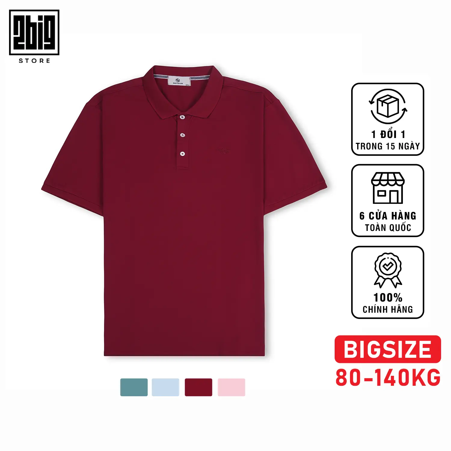 2BIG - BIGSIZE NAM 80-140KG ÁO POLO TRƠN THÊU LOGO VẢI COTTON DÀY DẶN THOÁNG MÁT