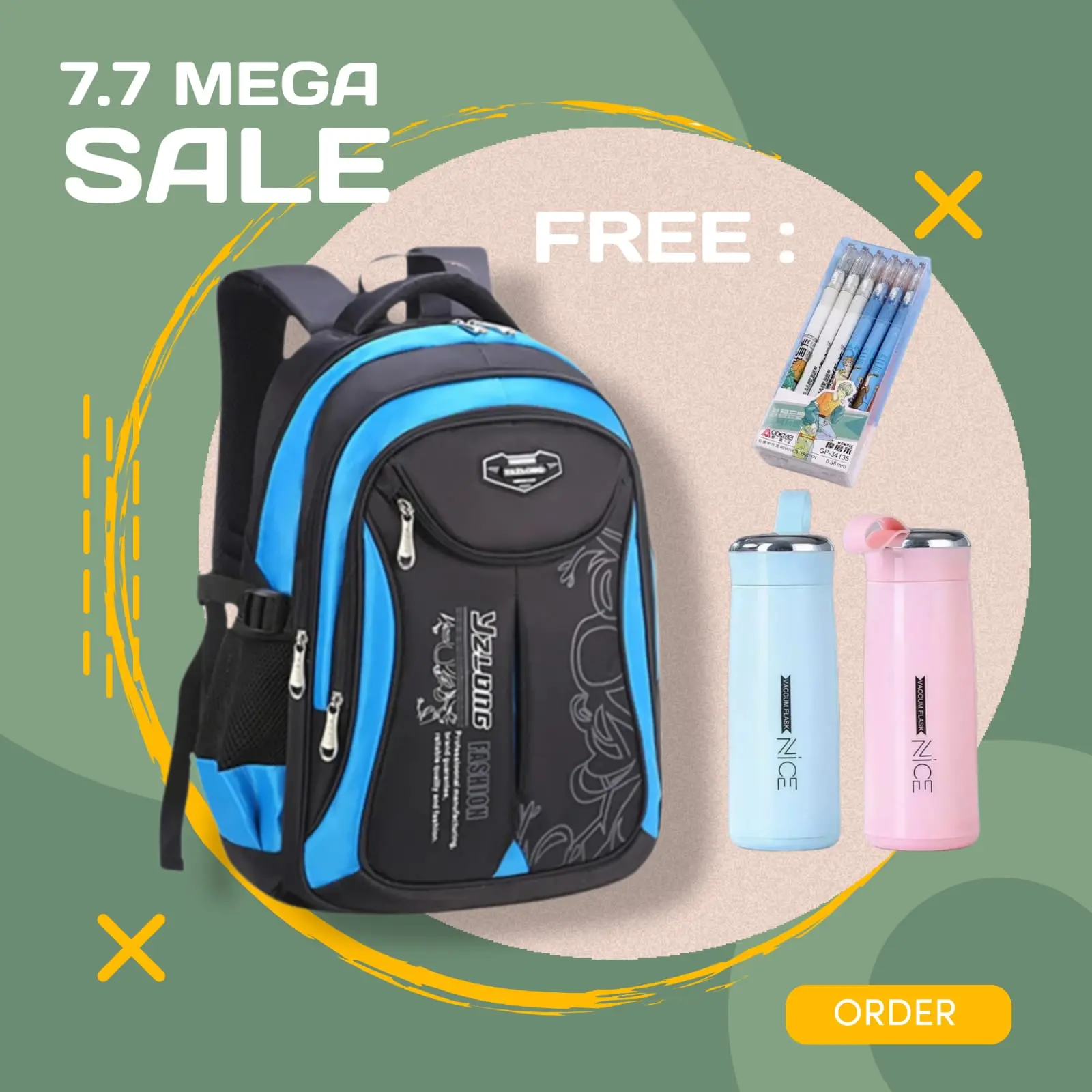 Ransel Keren Kapsitas Besar Tas Sekolah Anak Laki-laki Perempuan Anti Air Gratis Botol Minum Kaca Fashion
