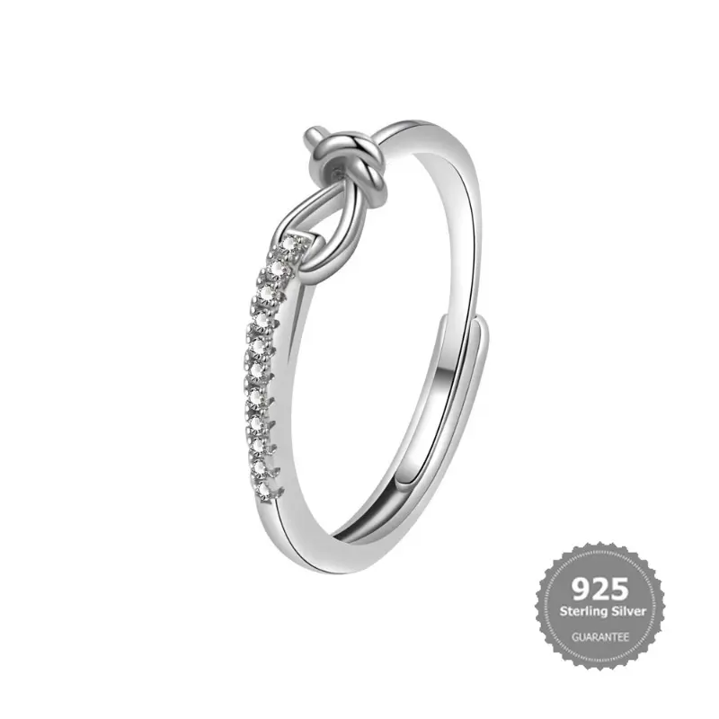 Nhẫn Thắt Nút Nút, Bạc S925, Bất Đối Xứng, Với Đồ Trang Trí Zircon AAA Cá Tính
