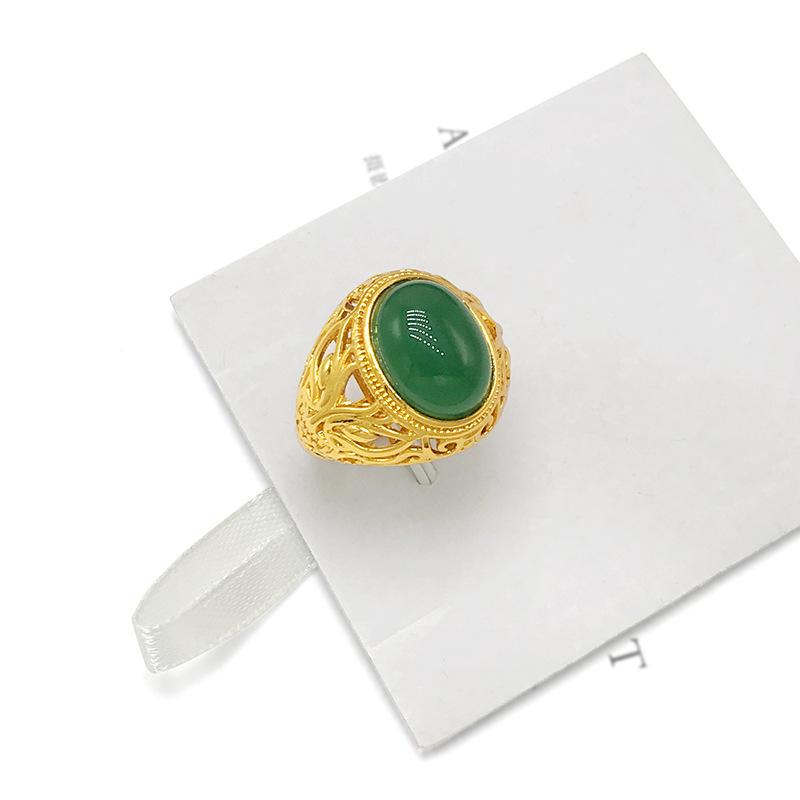 Product Introduction of Vietnam Placer Gold Ring Men's Fufa Fortune Dragon Word Live Mouth Ring Gold Plated Gilded Female Gem Mahjong Couple's Ring 14