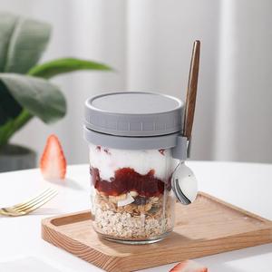 Clear Glass Food Jar with Lid & Spoon, Multi-purpose Food Storage Container, Measuring Marker for Easy Portion Control for Storing Overnight Oats, Cereals, Milk, Vegetable & Fruit Salads, Summer for Gif, Kitchen Accessories