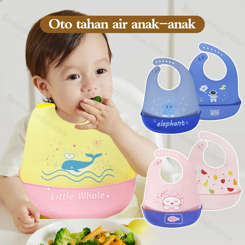 Bevavar Celemek Makan Bayi Lucu Baby Bib Slabber Silikon Anti Air 1