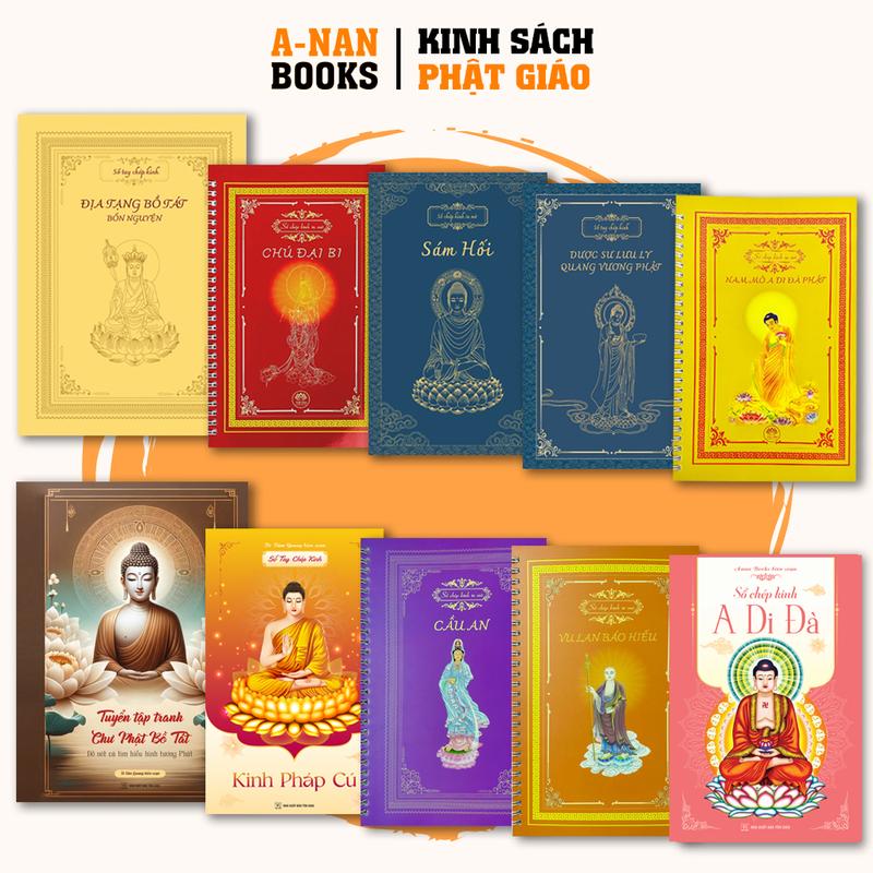 Bộ 10 vở Chép Kinh Địa Tạng, Chú Đại Bi, Sám Hối, Dược Sư, Cầu An, Hồng Danh, Pháp Cú, Vu Lan, A Di Đà, Tranh Phật - Anan Books