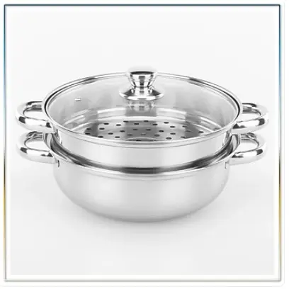 Xửng hấp inox 2 tầng, Xửng Hấp 2 Tầng đa năng 28cm, cao cấp nắp kính, cách thủy tiện lợi 2
