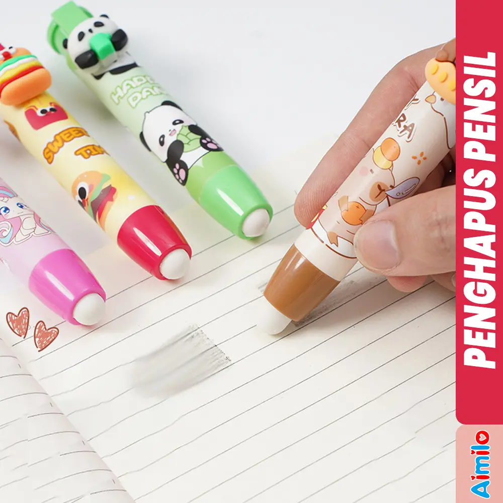 Aimilo - Penghapus Pensil Mekanik FREE 2 Refill Penghapus Tekan Motif Karakter Lucu