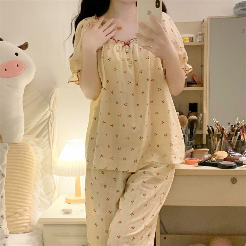 Product Introduction of Quần Dài Áo Ngủ, Phong Cách Hàn Quốc, Quần Dài Ngắn Tay, Phong Cách Công Chúa Ngọt Ngào Dễ Thương, Dành Cho Nữ, Mặc Mùa Hè, Dài Tay, Dáng Rộng Vừa Vặn, Đồ Mặc Nhà, Bộ Đồ Hai Mảnh, Dễ Thương Và Gợi Cảm Women Top 3