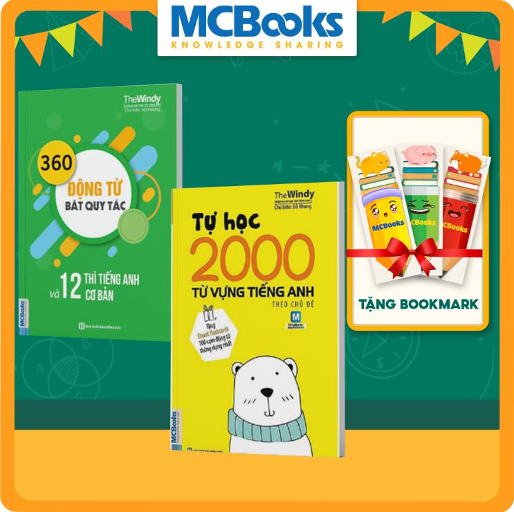 Sách - Combo Tự học 2000 từ vựng tiếng anh theo chủ đề khổ nhỏ + 360 Động Từ Bất Quy Tắc Và 12 Thì Cơ Bản - Tặng Bookmark