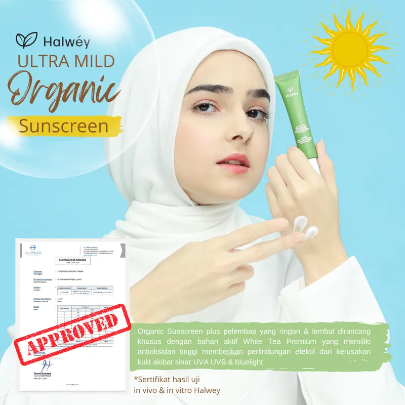 Halwey New Organic Sunscreen Ultra Mild White Tea SPF28 PA+++ 15gr 1