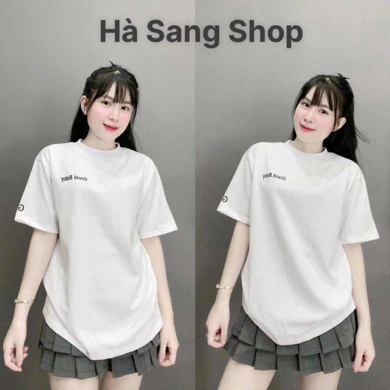 Áo thun baby form vừa dáng ngắn dành cho Nam Nữ (35-57kg) chất cotton Mịn 2 chiều mặc thoáng mát thấm hút tốt- chữ GOOD BABY thêu -  Top Women Cổ Tròn Nữ