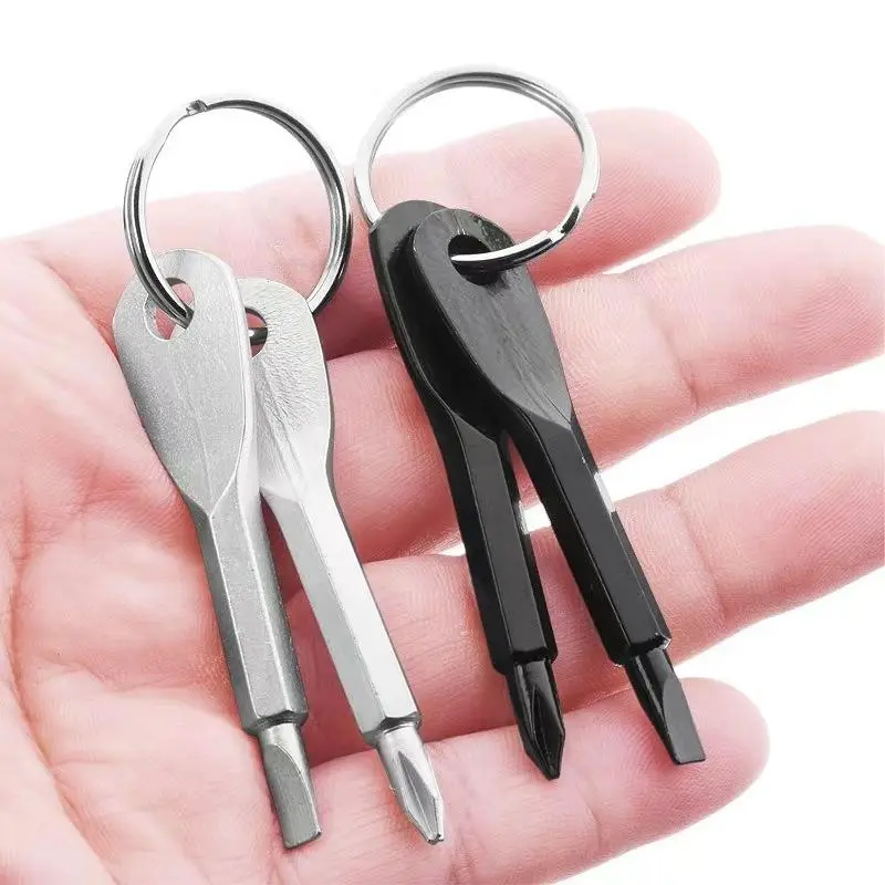 Portable Mini Screwdriver (2pcs), Camping Mini Screwdriver Keychain, Portable Cross & Flat Screwdriver Key Ring, Travel Accessories, Valentine's Day Gift