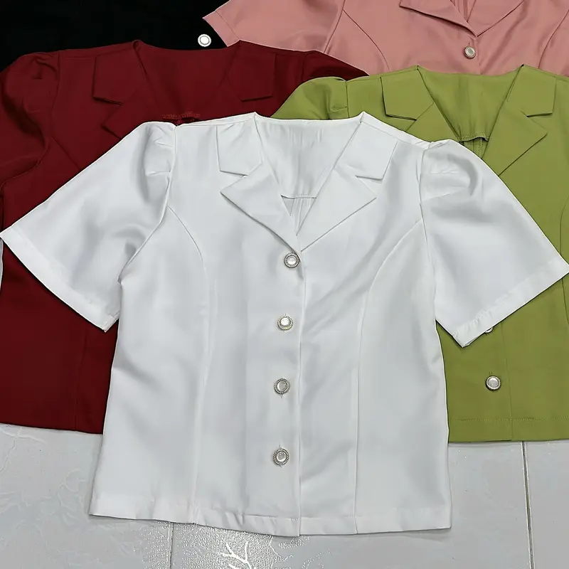 A224 - (SALE XẢ KHO - XEM KỸ BẢNG SIZE) Áo Nữ Dáng Ngắn 49cm Cổ Giả Vest Tay Ngắn 5