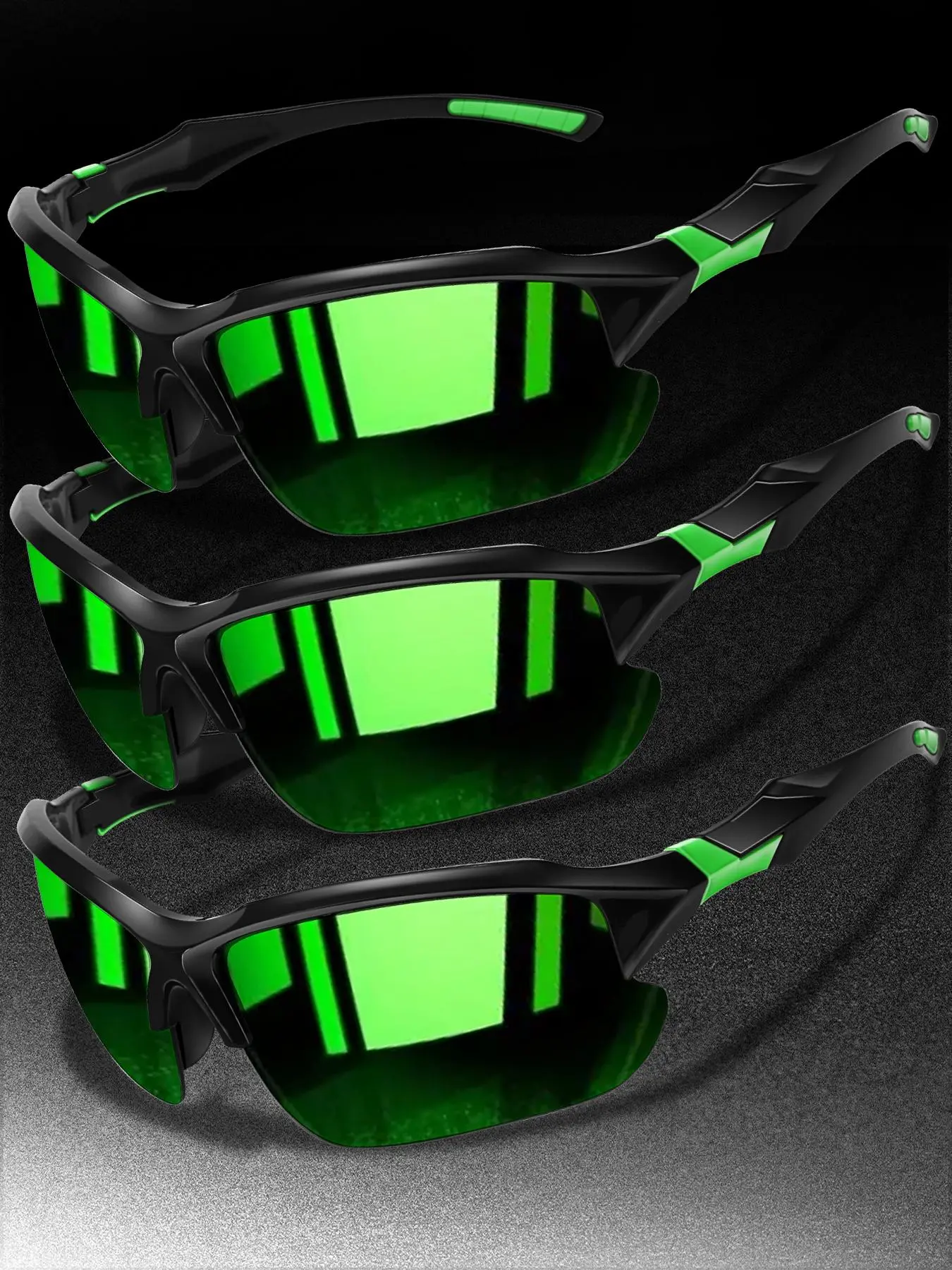 Unisex Street Style Polarized Green Sunglasses (3 Pairs), Men's Sunglasses, Trendy Sporty Tinted Lens Sunglasses for Outdoor Activities, Fashionable Sunglasses for Men & Women